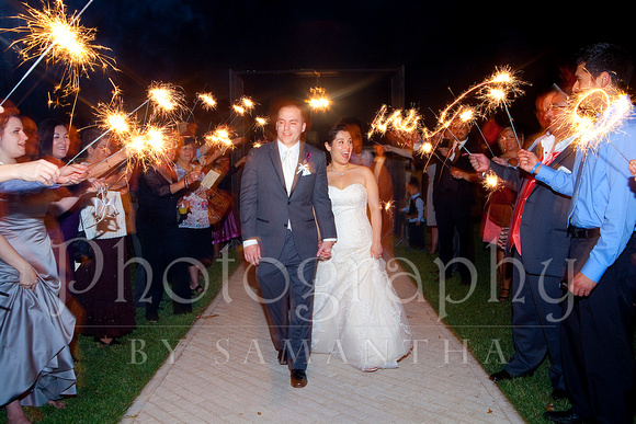 Bride and Groom leave wedding with sparklers