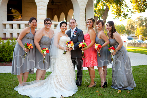 Bridesmaids at Lambermont with bride and groom